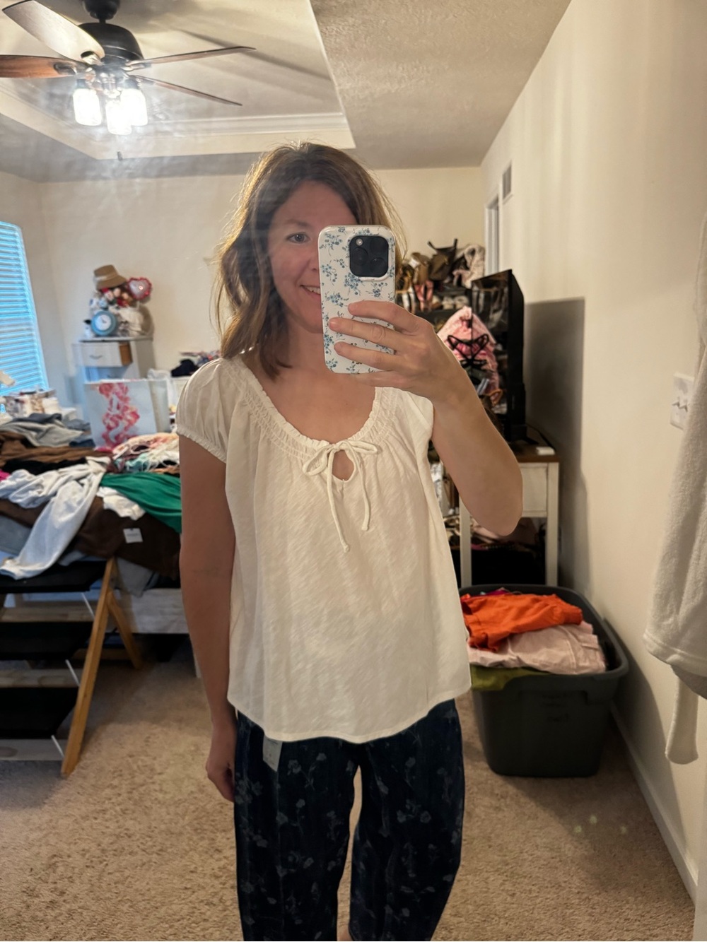 LC White Short-Sleeve Peasant Top